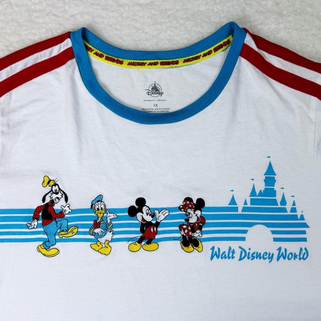 Walt Disney World Embroidered Ringer Crop T Shirt 1x (Xl)